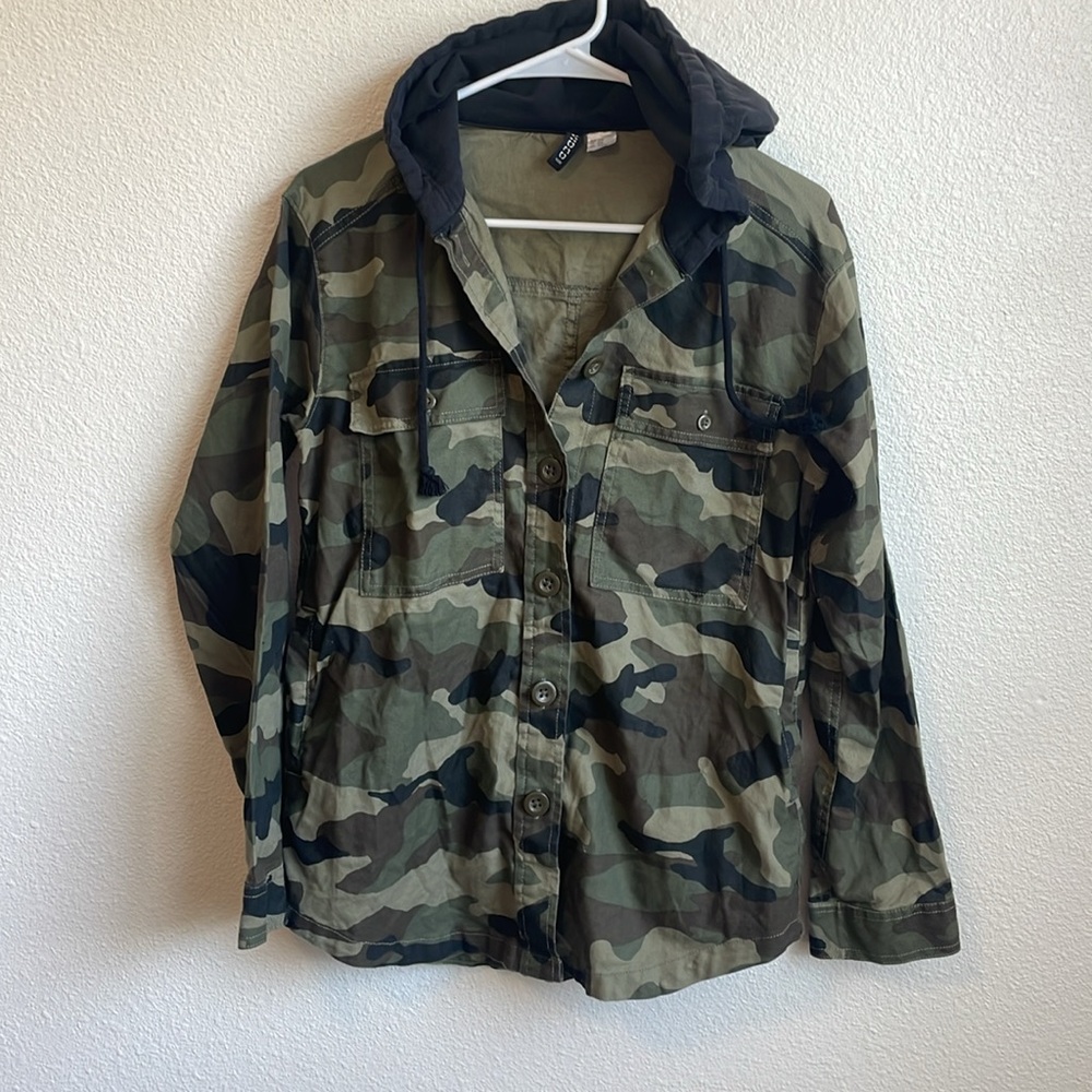 H&M Womens XXS Divided‎ Camo Hooded Utility Jacket Green Camouflage